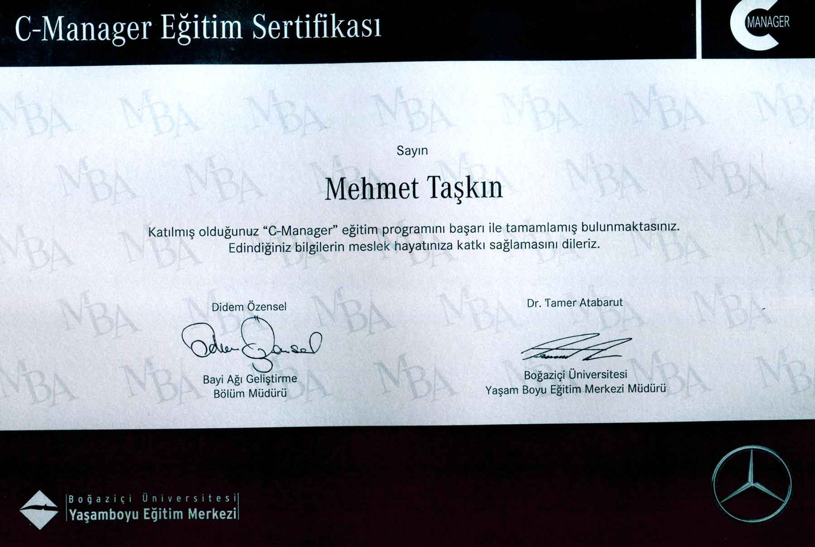 mehmet taskin bogazici universitesi yasam boyu egitim merkezi c manager sertifikasi